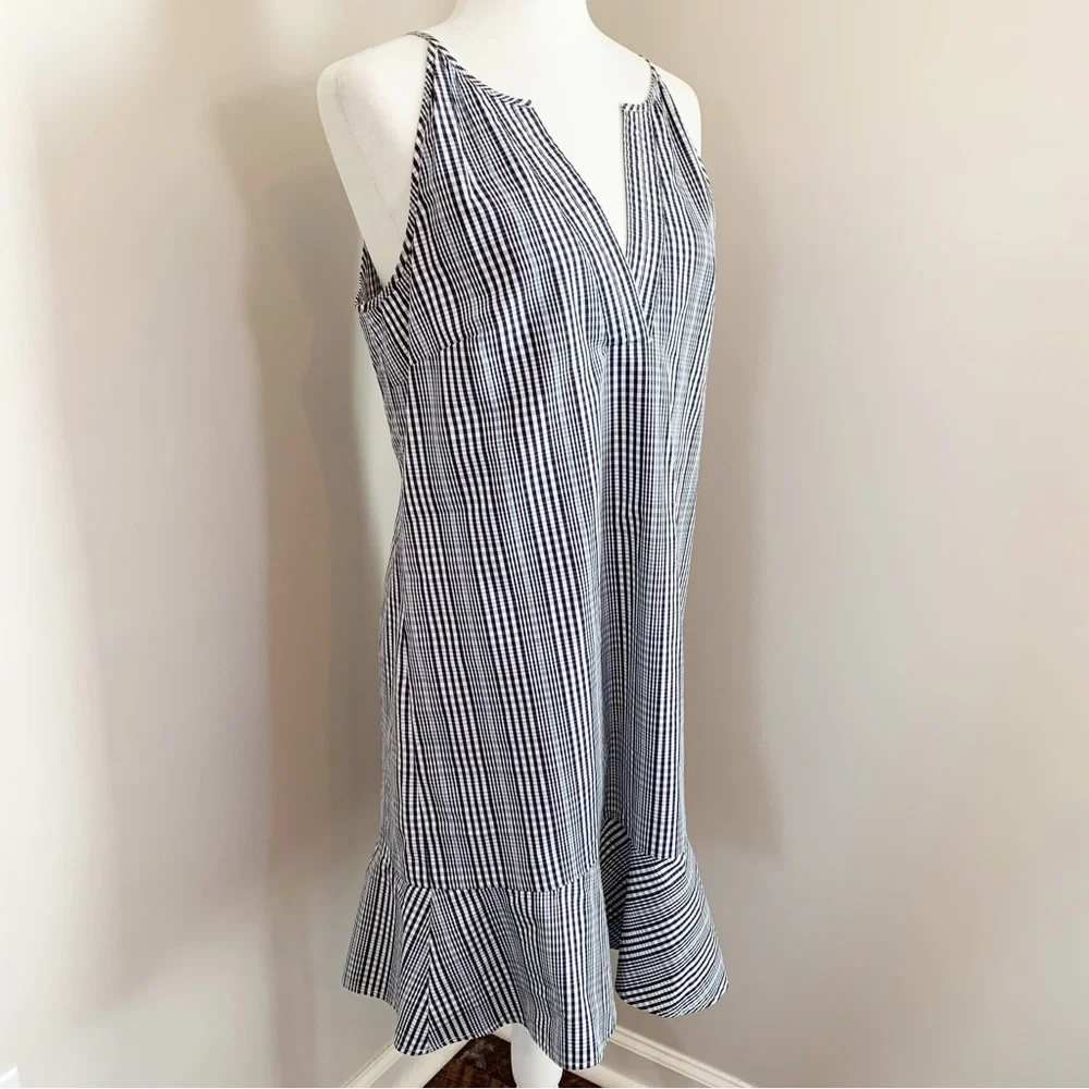 SOLD! J CREW 6 Navy Blue Plaid Flutter Hem Flounce Halter V Neck Shift Dress - Picture 9 of 15